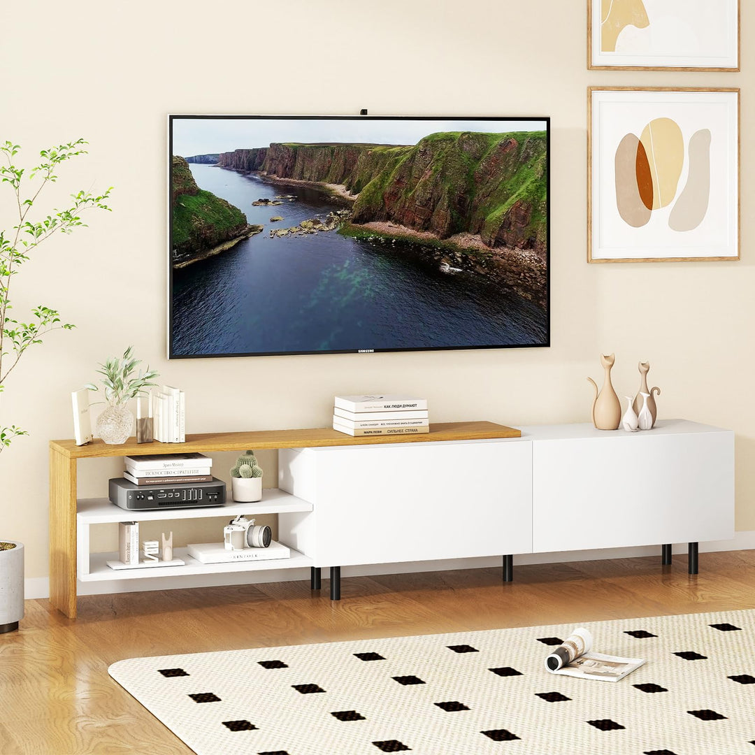 Giantex Modern TV Stand for 80 Inches TVs with Storage Shelves and Cabinets