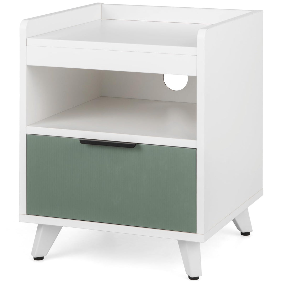 Giantex Nightstand with Drawer, 3-Tier Bedside Table with Storage Drawer &amp; Open Compartment