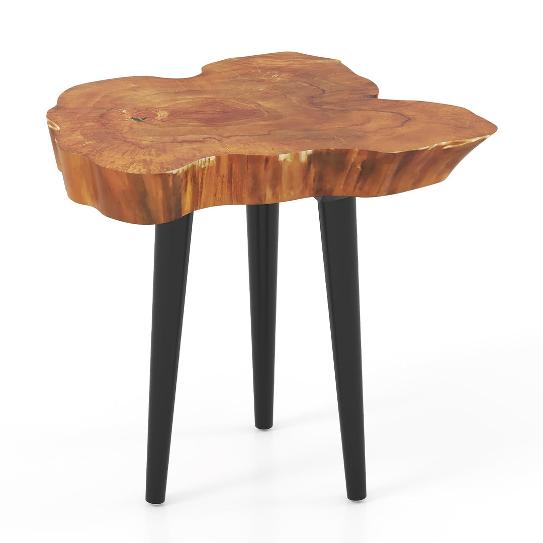 Giantex Teak Wood Outdoor Side Table - 18” End Table with Solid Live Edge, Irregular Tabletop, Mahogany Tapered Legs