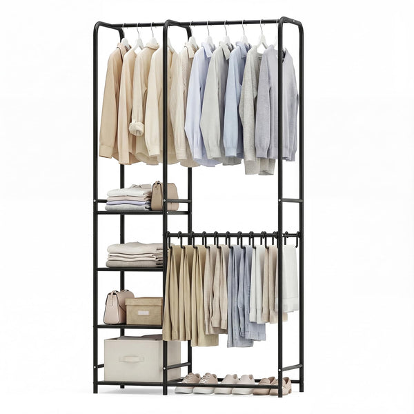 Giantex Heavy-Duty Metal Clothing Rack with 2 Hanging Rods & 4 Storage Shelves