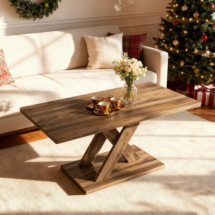 Giantex 37.5 Inch Wood Living Room Table with Stable Base &amp; Rubber Wood Connection
