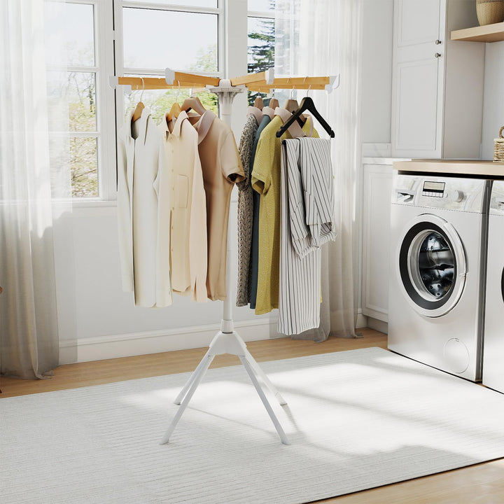 Giantex 4 Legs Foldable Clothes Drying Rack with 8 Bamboo Hanging Rods and 40 Hanger Slots