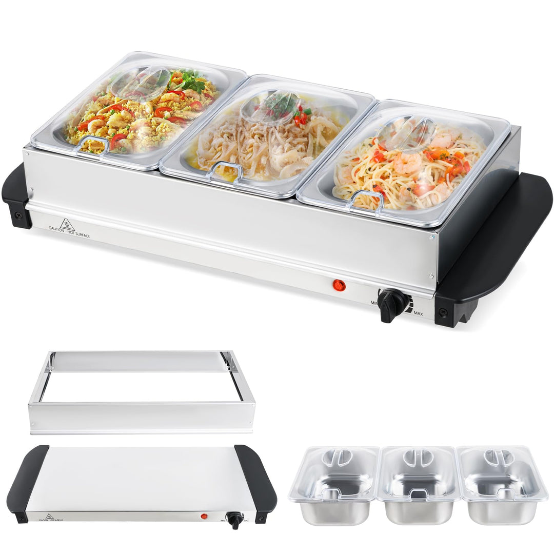 Giantex Electric Buffet Server &amp; Warming Tray 3 Stainless Steel Pans with Lids