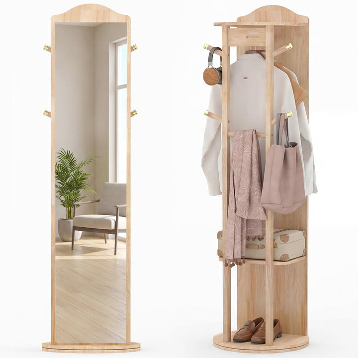CHARMAID 66" x 19" Swivel Full Length Mirror with Coat Rack