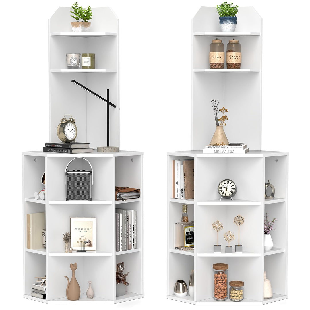 Giantex 6-Tier Corner Shelf with Charging Station, 63" Tall Corner Bookshelf with 2 USB Ports &amp; 2 Outlets