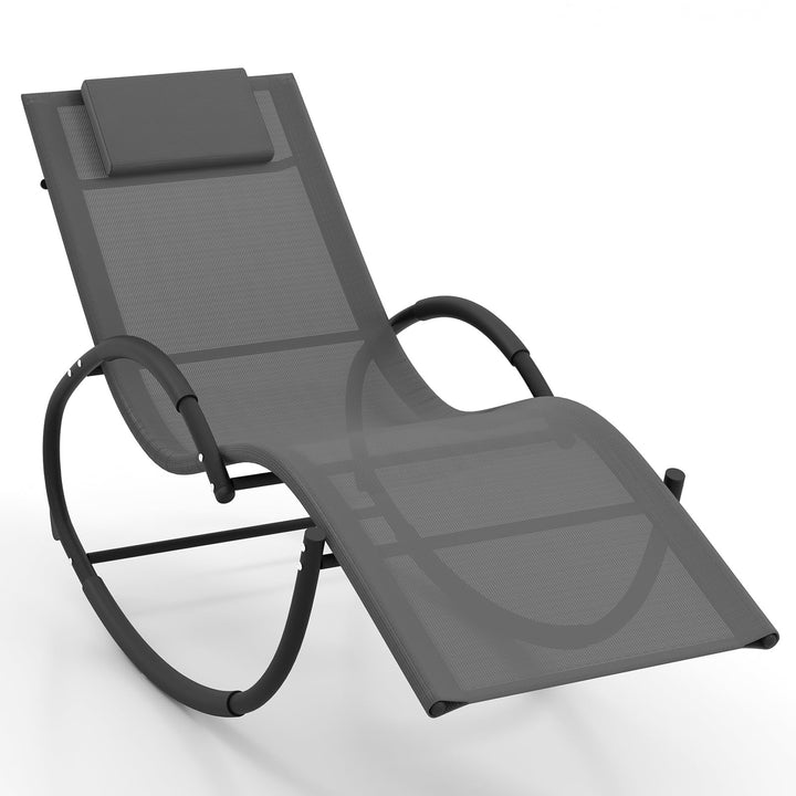 Giantex Outdoor Rocking Lounge Chair, Zero Gravity Rocking Chair with Removable Headrest, Breathable Backrest &amp; Seat