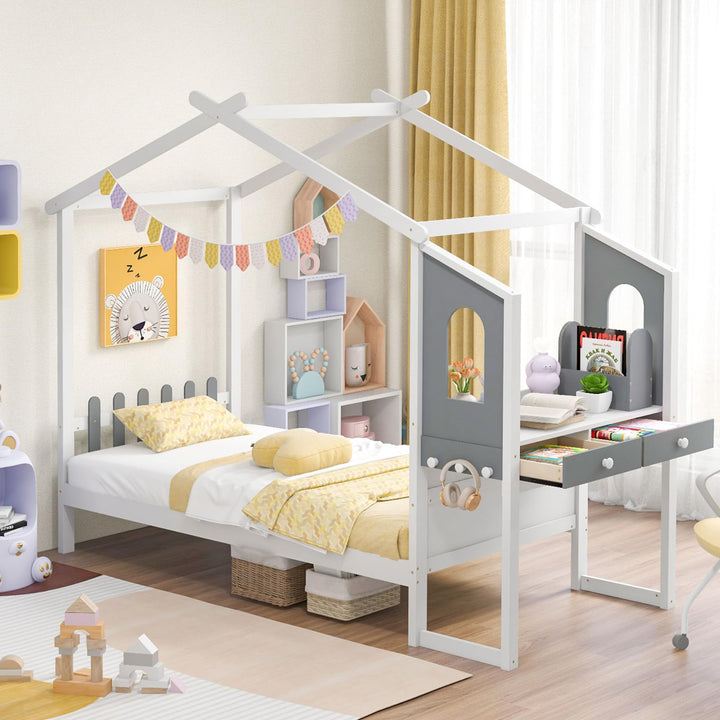 Giantex Full/ Twin Size House Bed with Study Desk