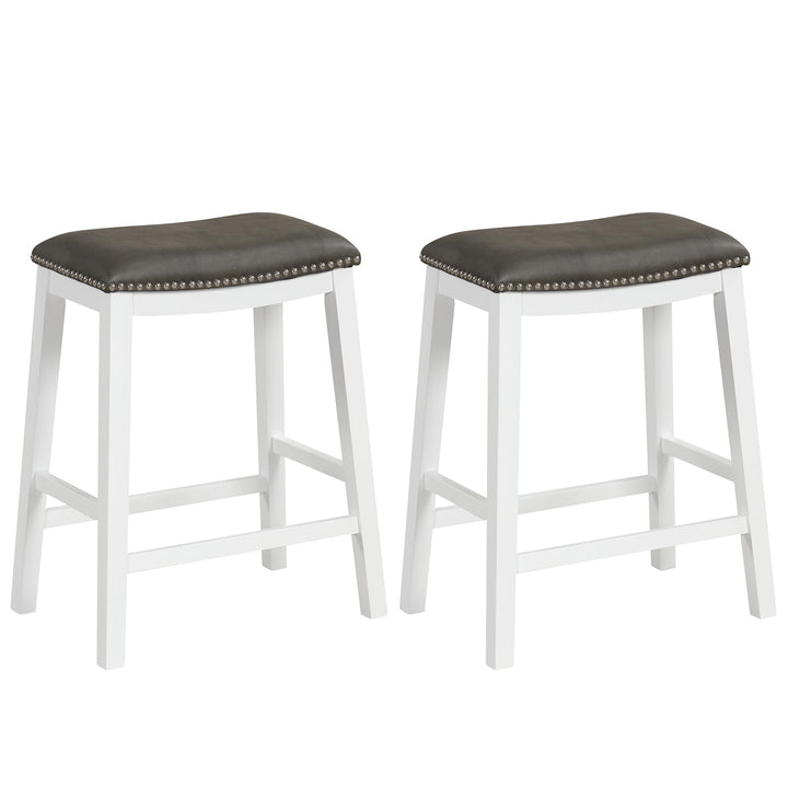 Giantex 26" Counter Height Bar Stools Set of 2, Faux PVC Leather Farmhouse Barstools w/Padded Seat