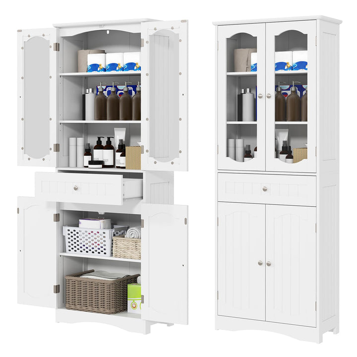 Giantex 63" Tall Bathroom Cabinet, Pantry Cabinet with Tempered Glass Doors, Adjustable Shelves &amp; Large Drawer