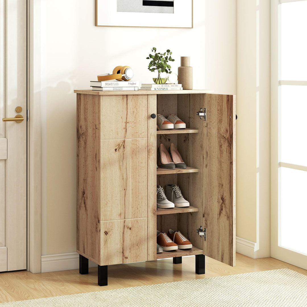 Giantex Shoe Cabinet with Doors 4-Tier Narrow Shoe Rack Cabinet