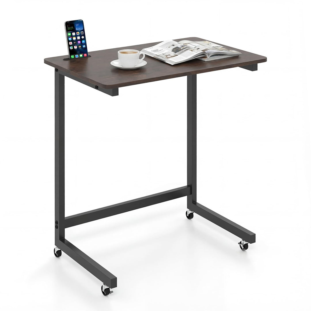 Giantex C-Shaped End Table with Wheels for Living Room Bedroom