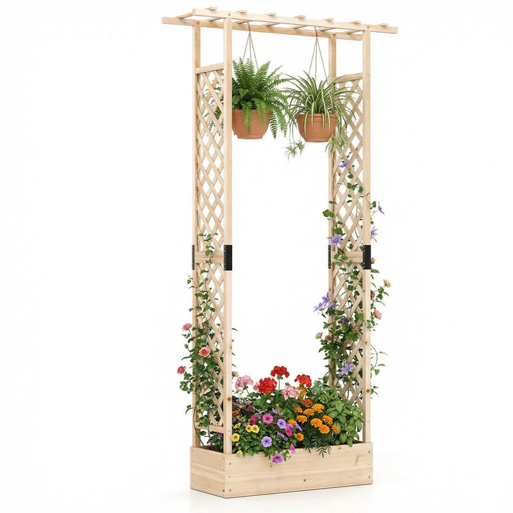 Giantex Wooden Raised Garden Bed with Trellis &amp; Hanging Roof