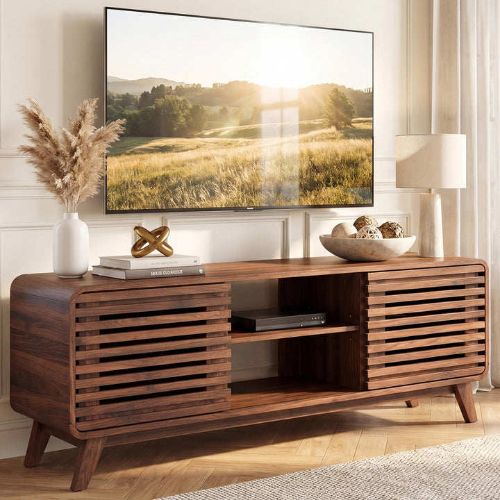 GIANTEX 58" Mid Century Modern TV Stand for 65 inch TV with Grille Doors