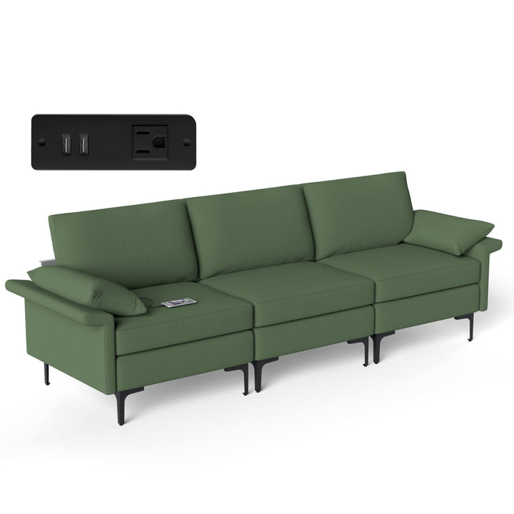 Giantex 3-Seat Sectional Sofa Couch, 100.5" L Convertible Sleeper with USB Port &amp; Outlet