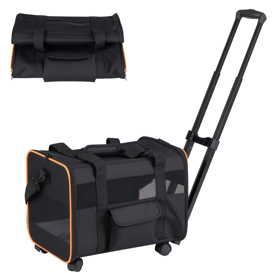 Giantex Rolling Pet Carrier with Wheels | Foldable Cat Carrier with Telescopic Handle