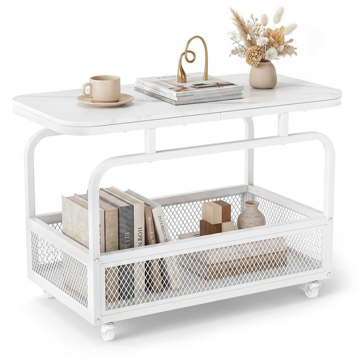 Giantex Rolling Side Table | 2-Tier End Table with Mesh Storage Basket (1/2)