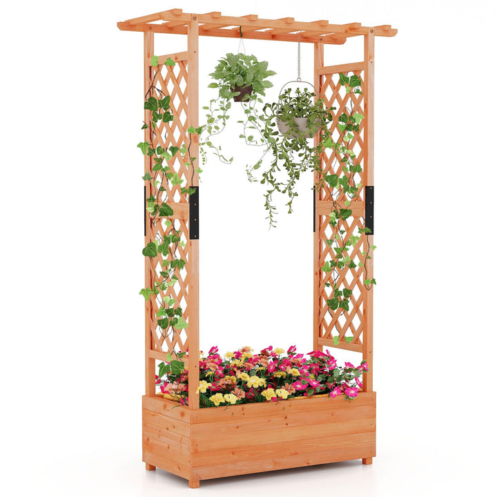 Giantex Raised Garden Bed with 2-Sided Trellis &amp; Hanging Roof