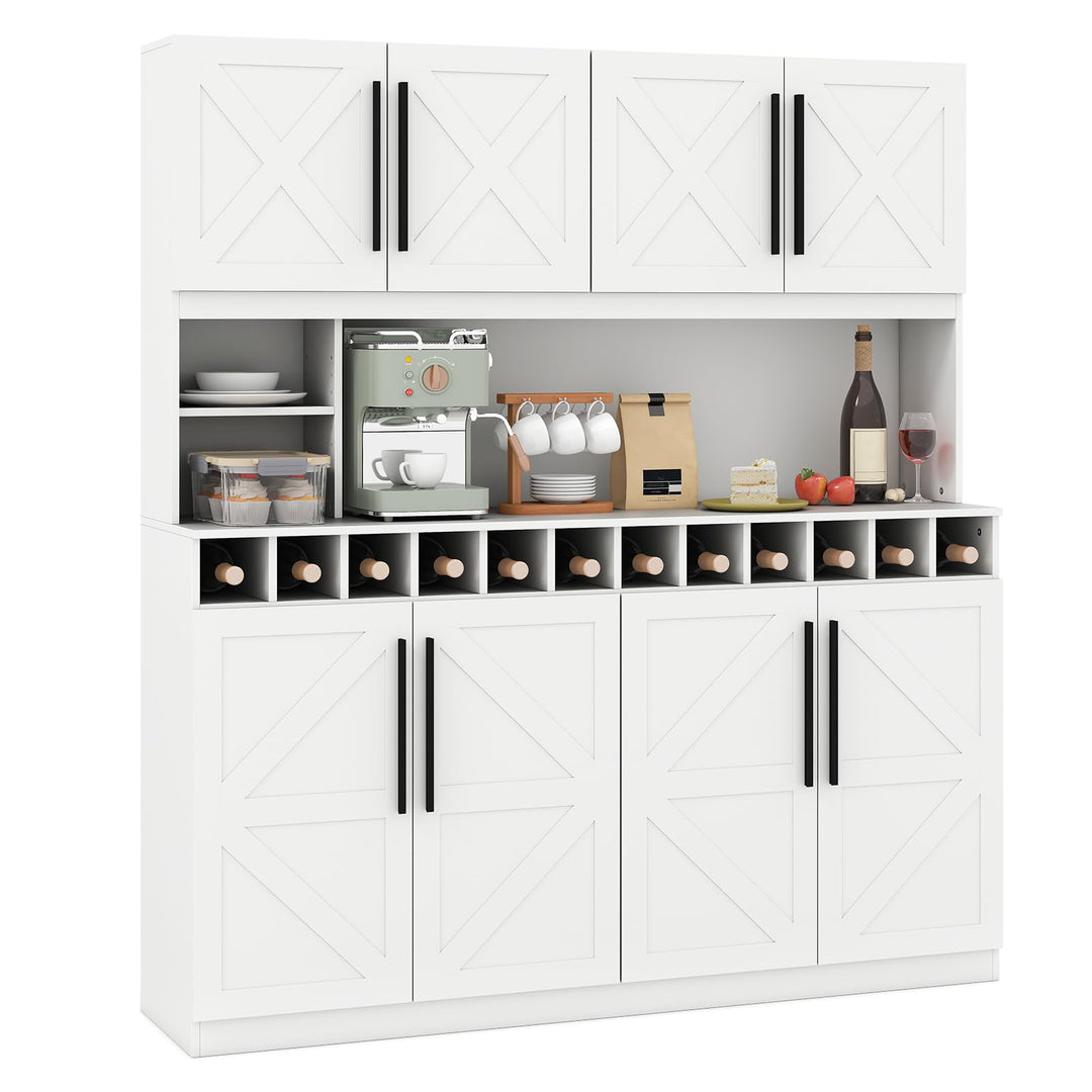 70 Inch Farmhouse Pantry Cabinet Kitchen Buffet Hutch with 4 Cabinets and 2 Open Shelves