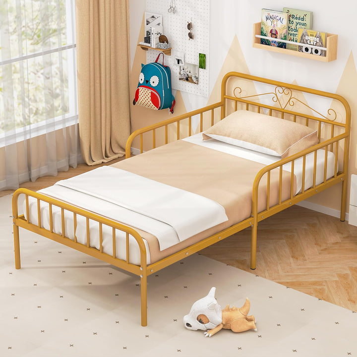 Giantex Metal Twin Bed Frames for Kids, Heavy Duty Metal Platform Bed Frame with Headboard &amp; Safety Guardrails