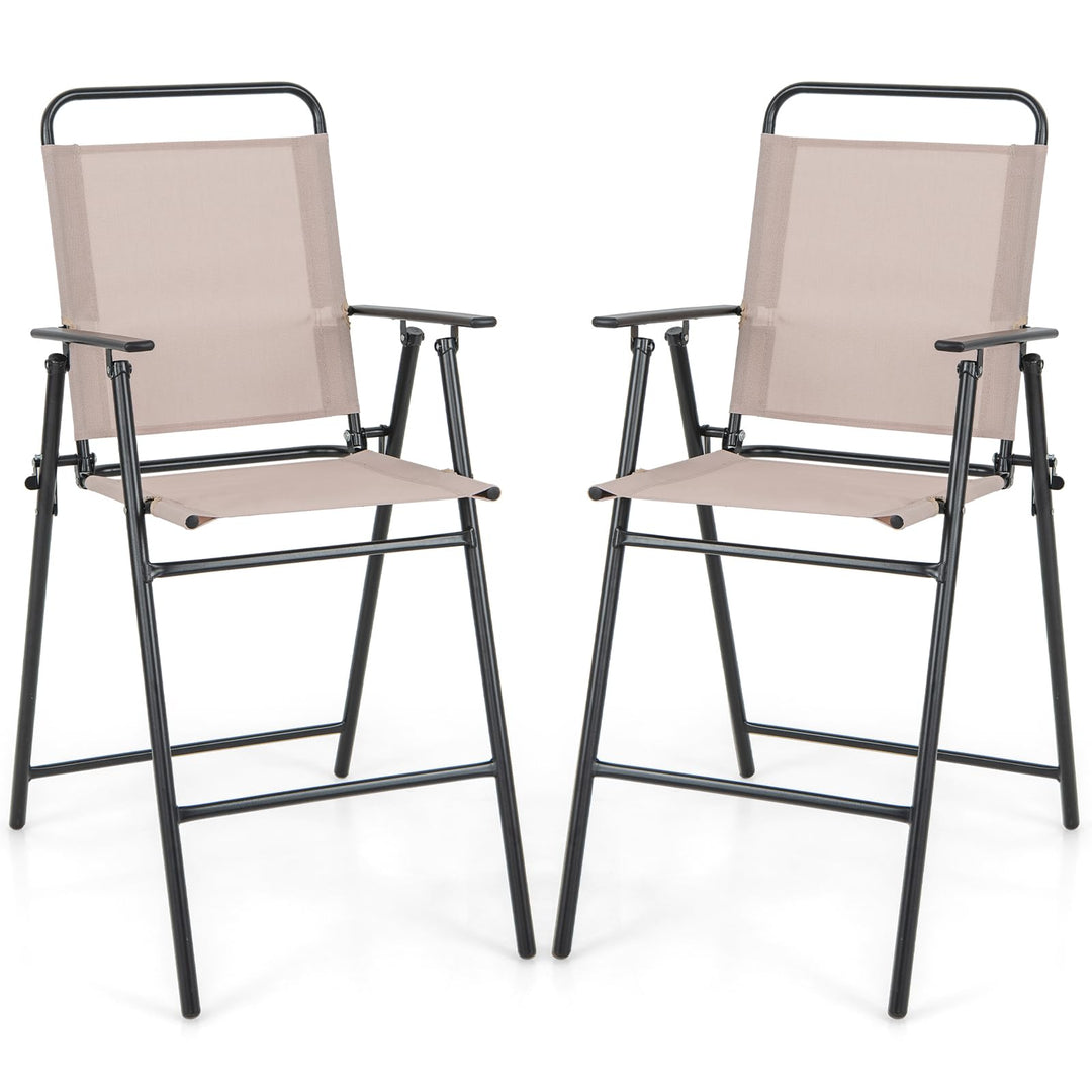 Giantex Outdoor Folding Bar Chair Set of 2, Bar-Height Patio Chairs with Backrest, Armrests, Footrest