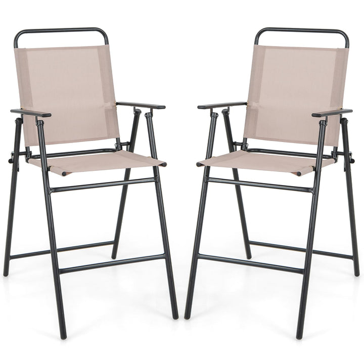 Giantex Outdoor Folding Bar Chair Set of 2, Bar-Height Patio Chairs with Backrest, Armrests, Footrest