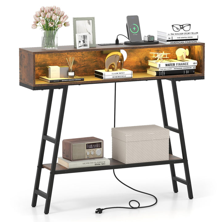 Giantex Console Table with Charging Station &amp; LED Lights
