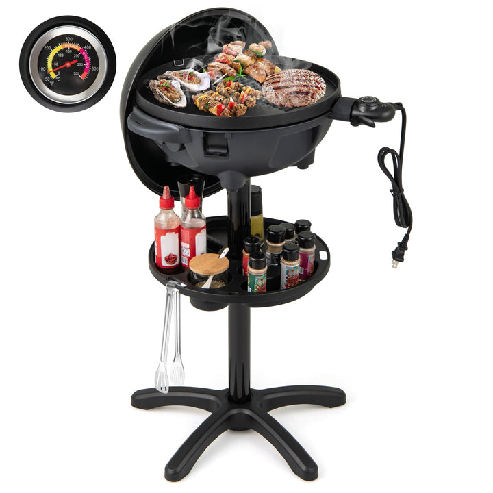 Giantex 1200W Electric BBQ Grills Outdoor Cooking with Lid &amp; Thermometer