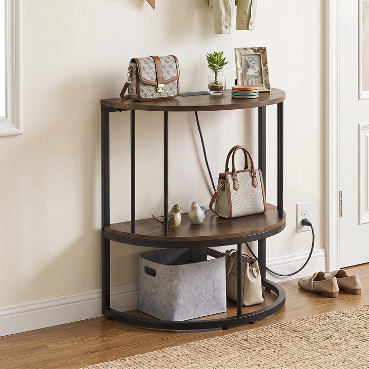 Giantex Half Moon Console Table with Outlets