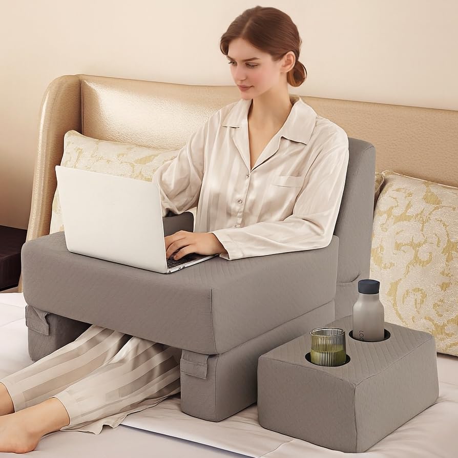 Giantex Reading Pillow for Gaming Extra Large Lap Desk for Laptop with Back Arm Rest &amp; Cup Holder for Adult