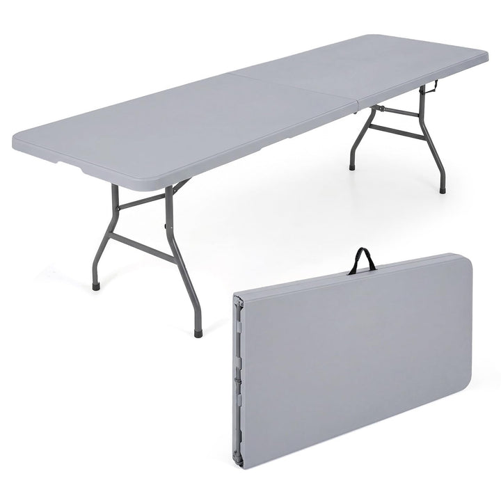 Giantex 8FT Folding Table | Heavy Duty Fold-in-Half Portable HDPE Plastic Table with Handle &amp; Locks