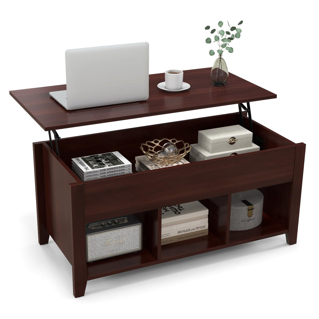 Giantex Lift Top Coffee Table - Rectangular Wooden Table w/Hidden Compartment &amp; Open Storage Shelves