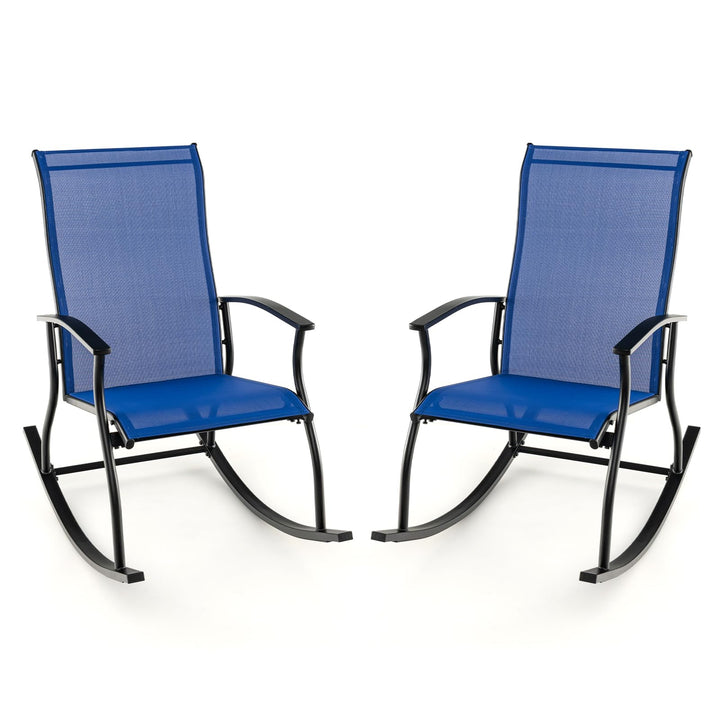 Giantex Outdoor Rocking Chair Set of 2 - Patio Rocking Chairs w/Breathable Backrest, Navy