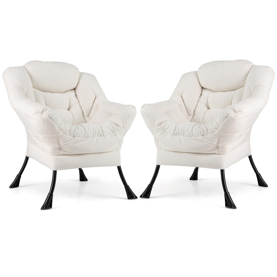 Giantex Set of 1/2 Lazy Chairs, Modern Sherpa Accent Chair w/Upholstered Single Sofa Chair w/Armrests &amp; Side Pocket