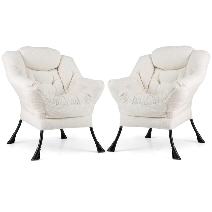 Giantex Set of 1/2 Lazy Chairs, Modern Sherpa Accent Chair w/Upholstered Single Sofa Chair w/Armrests &amp; Side Pocket