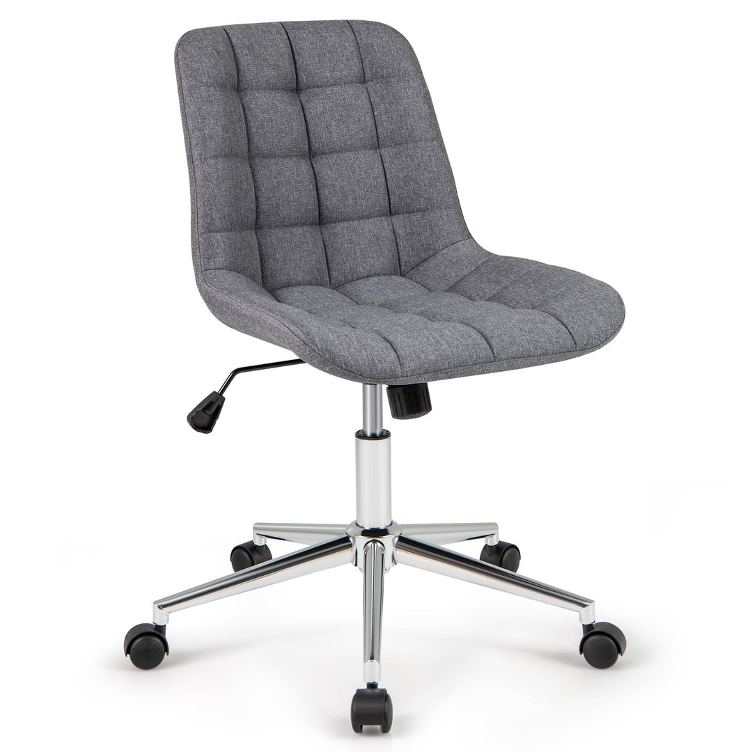 Giantex Armless Office Chair, Linen Fabric Vanity Chair with Wheels &amp; Adjustable Height, 360° Rolling Swivel Task Computer Chair