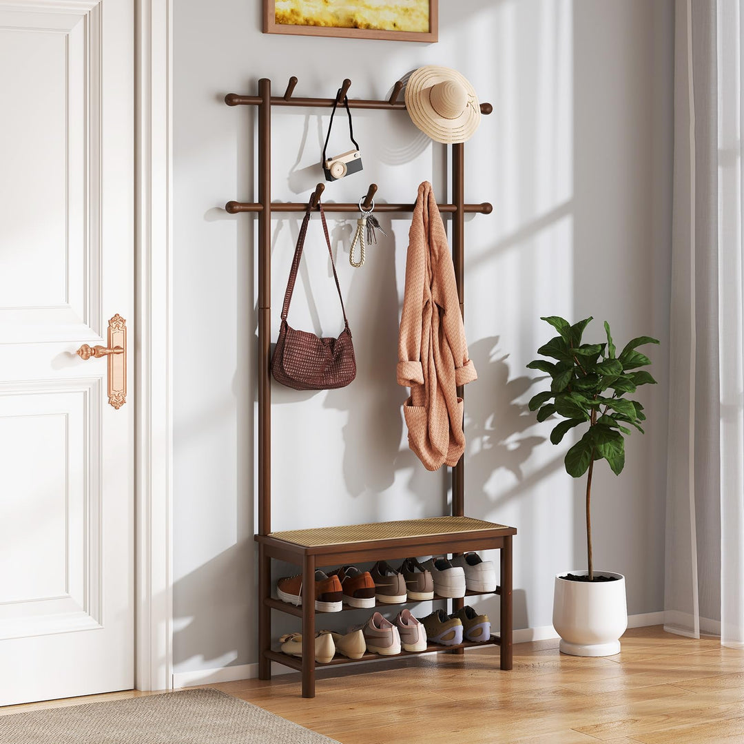 Giantex 3-in-1 Hall Tree with Bench and Shoe Storage Narrow Mudroom Storage Organizer