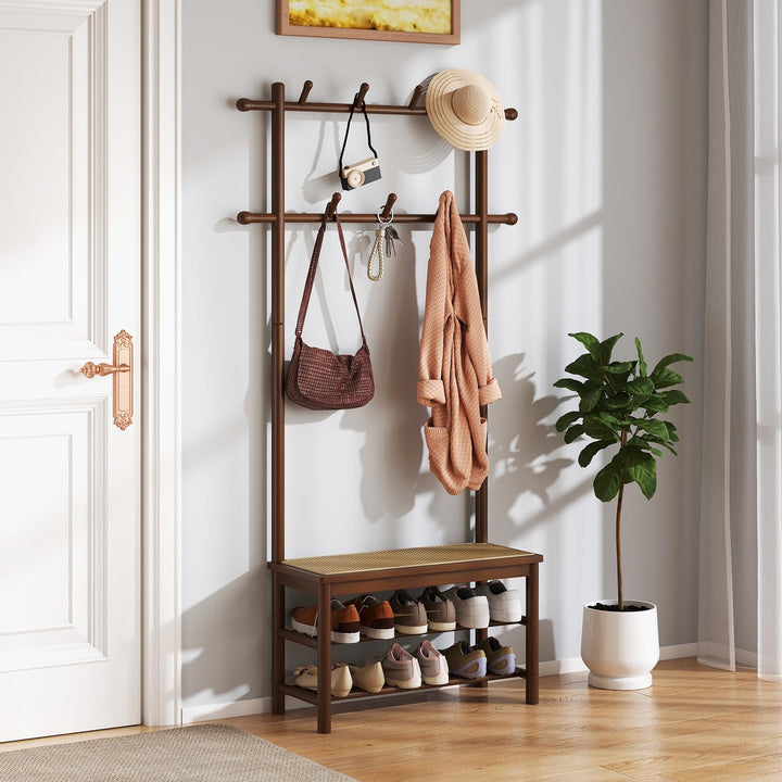 Giantex 3-in-1 Hall Tree with Bench and Shoe Storage Narrow Mudroom Storage Organizer