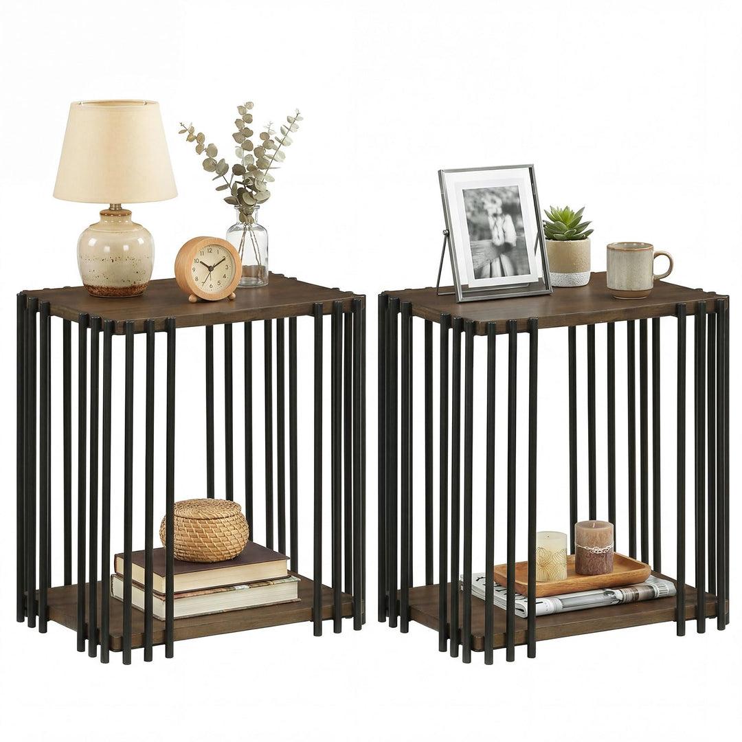 Giantex 2-Tier Wood Side Table - Narrow Sofa Couch End Table (1/2)