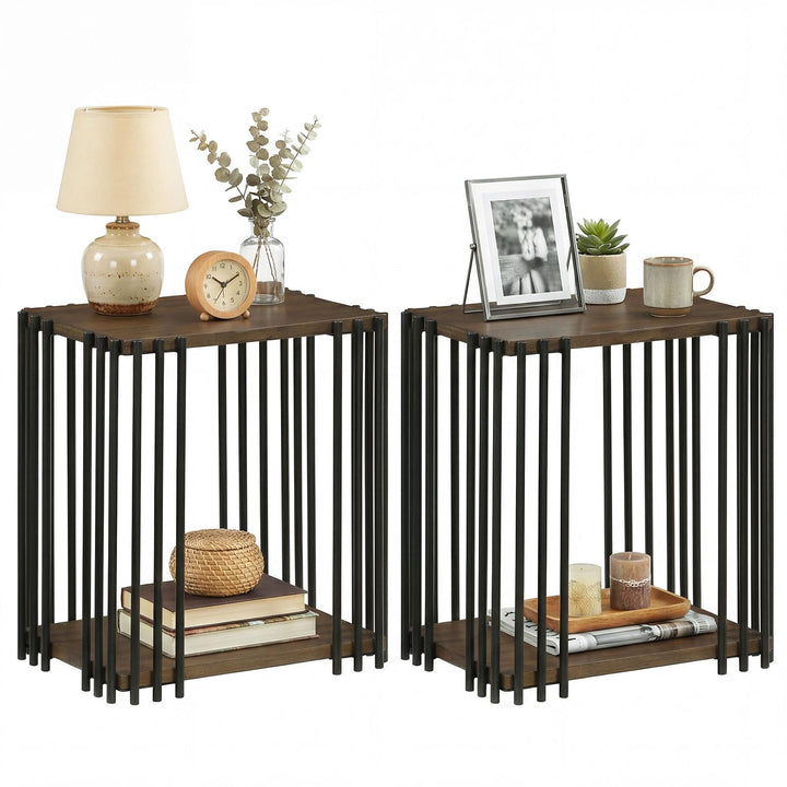 Giantex 2-Tier Wood Side Table - Narrow Sofa Couch End Table (1/2)
