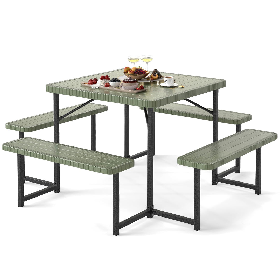 Giantex Outdoor Square Picnic Table Bench Set for 4-8 People with Umbrella Hole