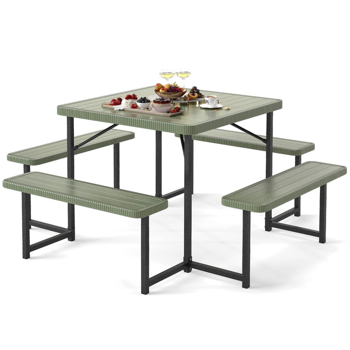 Giantex Outdoor Square Picnic Table Bench Set for 4-8 People with Umbrella Hole