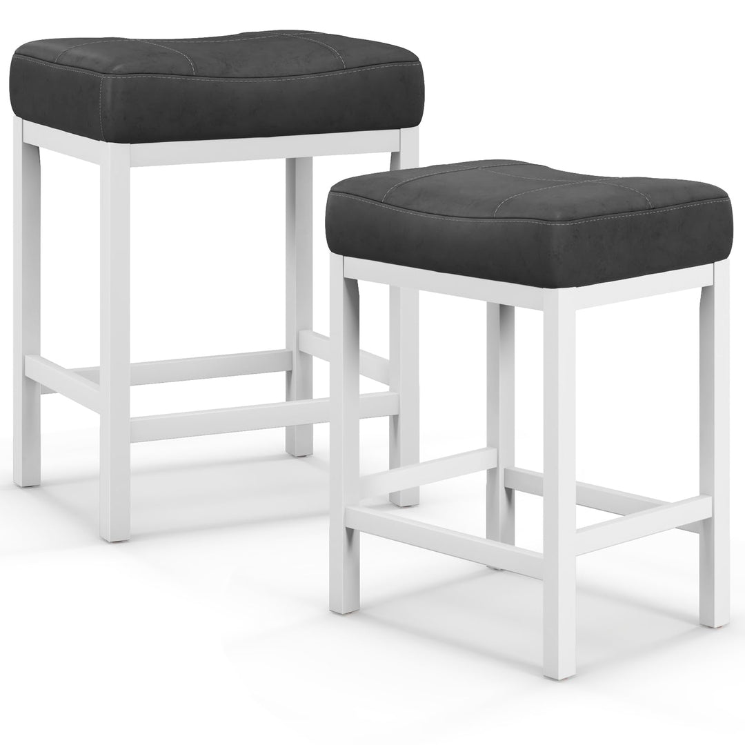 Giantex Counter Height Bar Stools Set of 2/4, 24.5" Backless Linen Fabric Bar Saddle Stools w/Solid Rubber Wood Frame &amp; Footrest