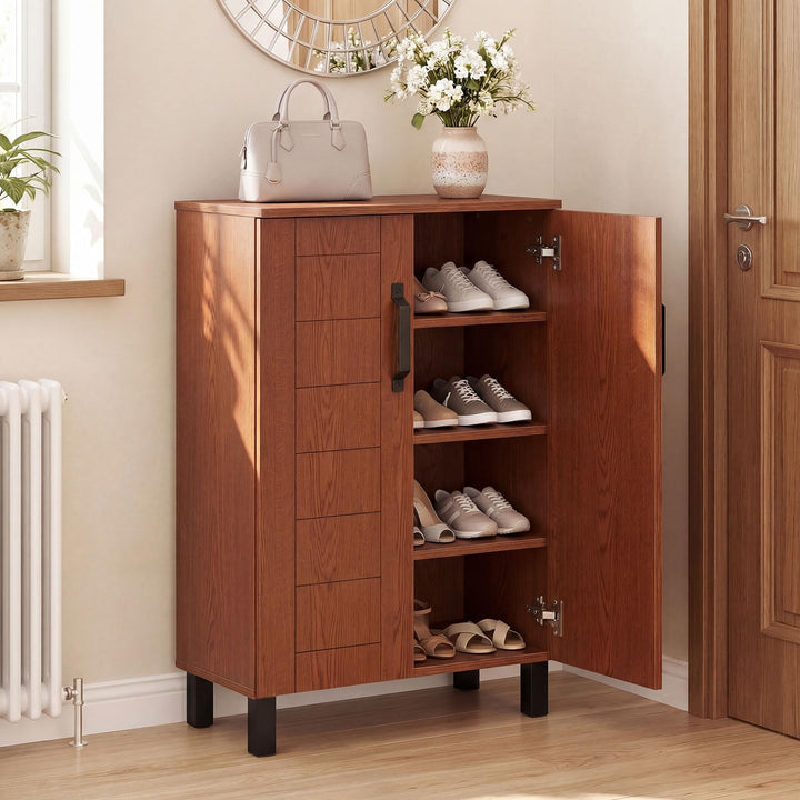 Giantex 5-Tier Shoe Storage Cabinet | Freestanding Wooden Entryway Cabinet w/Storage