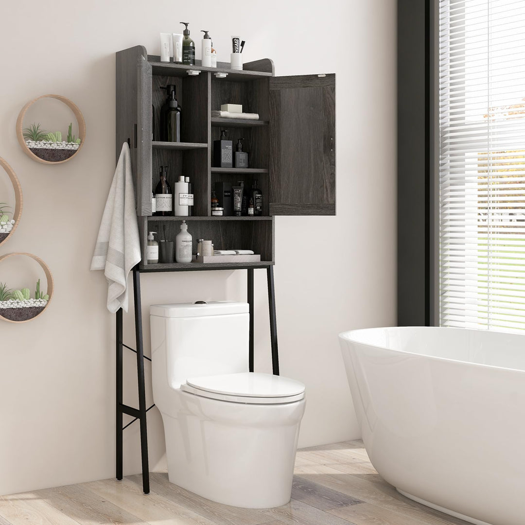 Giantex Over The Toilet Storage Cabinet, Industrial Bathroom Organizer w/Trapezoid Metal Frame