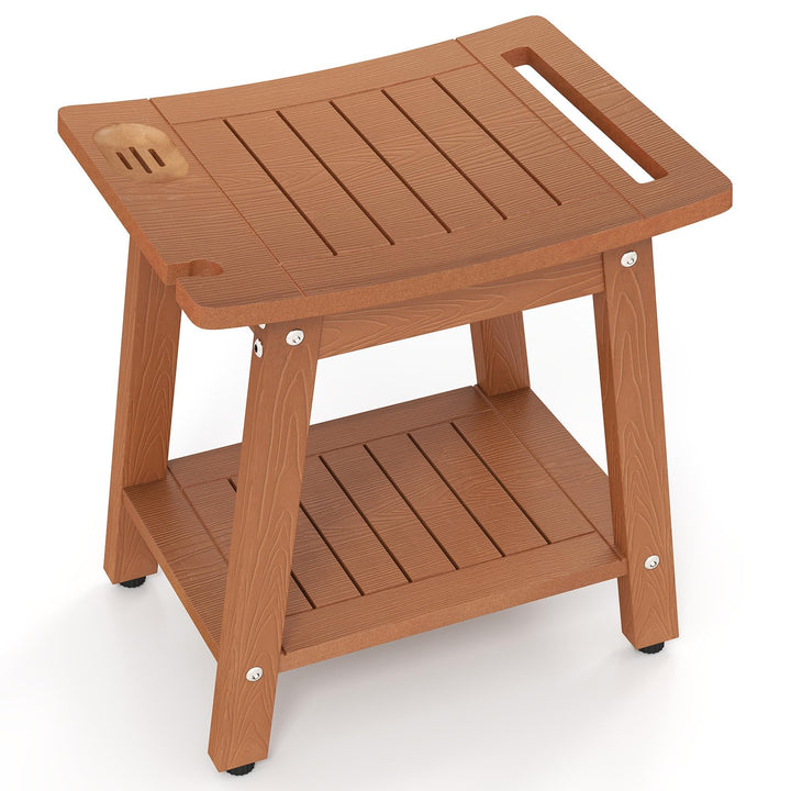 Giantex Shower Bench HIPS Waterproof Bath Spa Seat with Storage Shelf