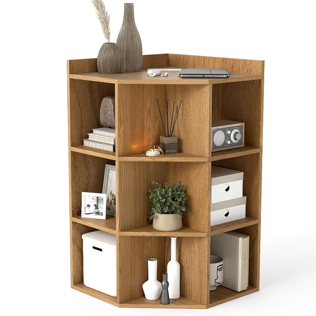 Giantex 3-Tier Corner Cabinet with Charging Station, Corner Shelf with 9 Cubbies, 2 USB Ports &amp; 4 Outlets