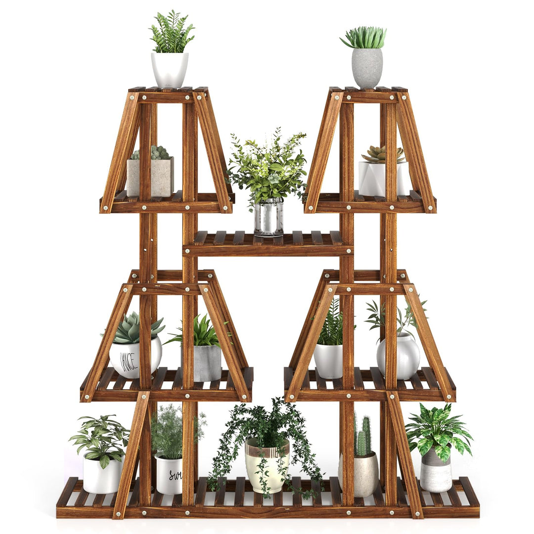 Giantex Wood Plant Stand, 5-Tier 10 Potted Trapezoid Plant Holder Rack for Multiple Plants