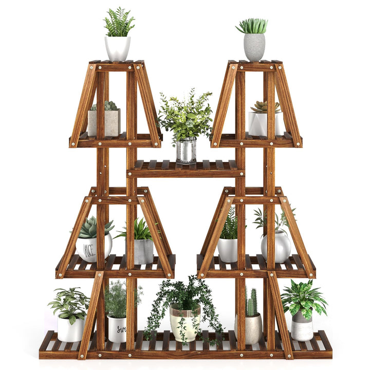 Giantex Wood Plant Stand, 5-Tier 10 Potted Trapezoid Plant Holder Rack for Multiple Plants