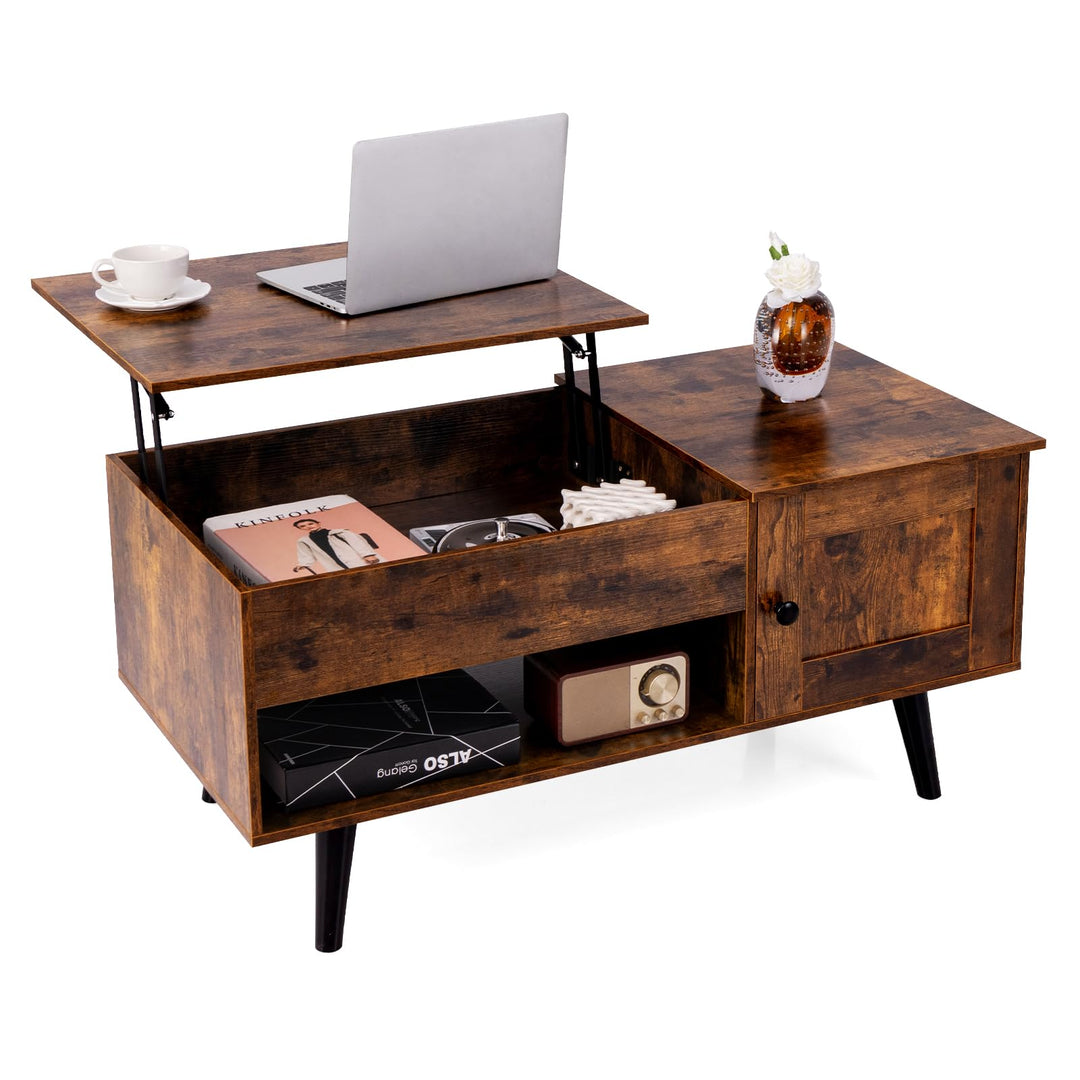 Giantex Lift Top Coffee Table, Modern Cocktail Table with Hidden Compartment, Open Shelf &amp; Cabinet