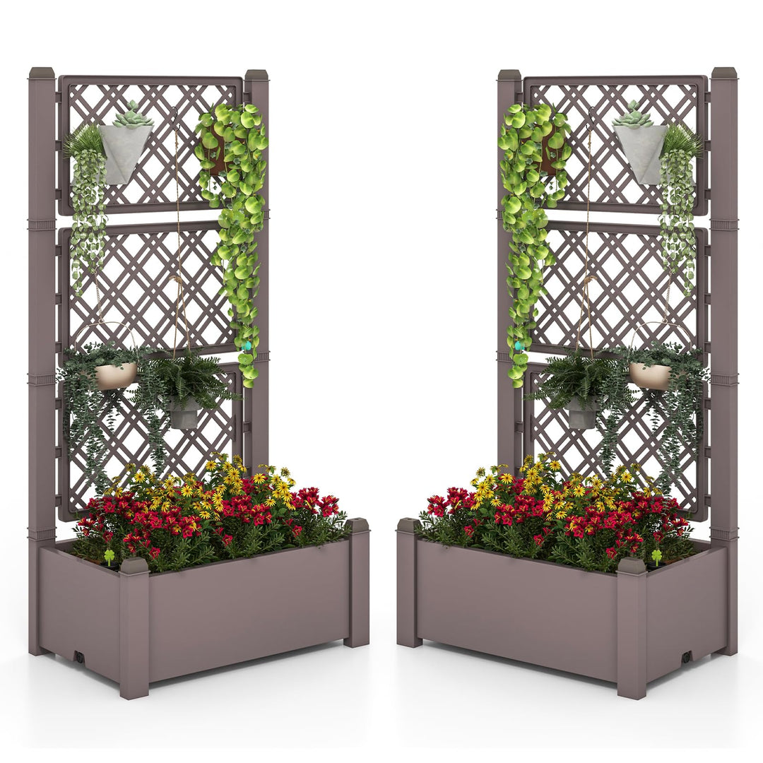 Giantex Raised Garden Bed with Trellis 59”, Self-Watering Planter Box with Water Level Indicator &amp; Removable Space Dividers